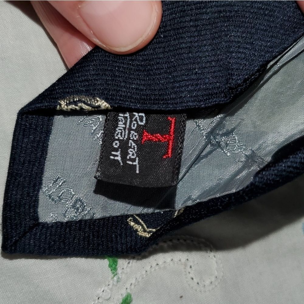 Robert Talbott hand sewn dark blue and gold logo tie - Picture 5 of 9